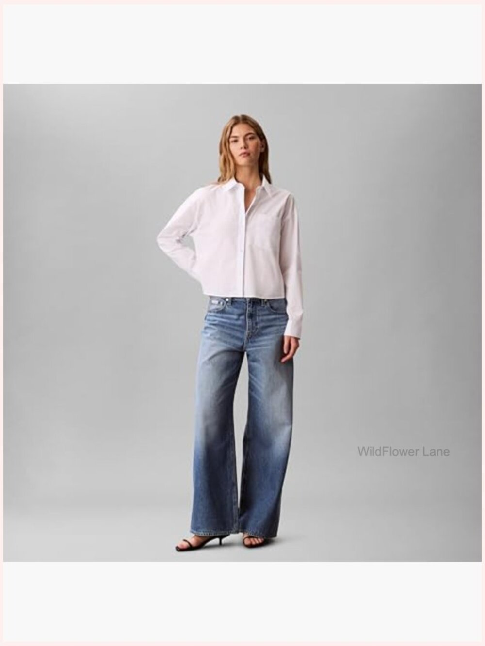 Cropped Button Down Shirt Cotton Poplin Relaxed Fit - Picture 2 of 5